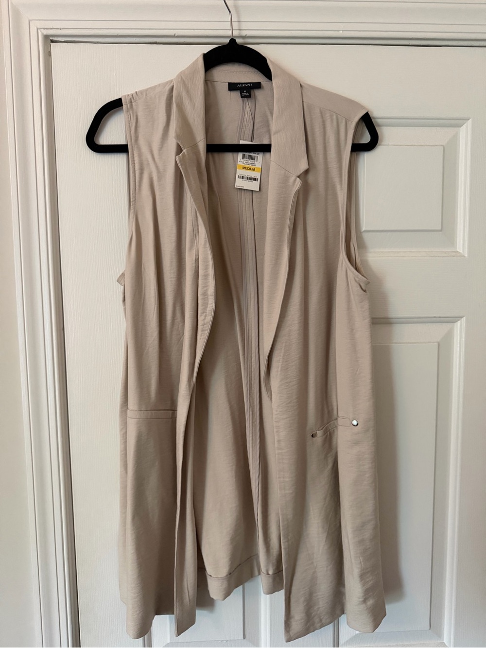 Alfani Lightweight Sleeveless Open Vest in Beige
